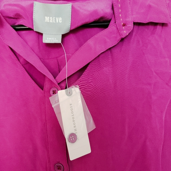 Anthropologie Maeve fuchsia silk button up blouse - Picture 8 of 10